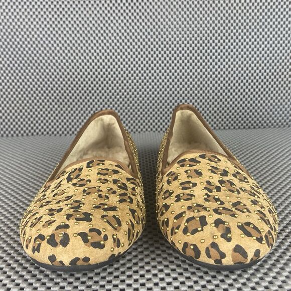 UGG Alloway Studded Ballet Flat Shoes 5 Brown Animal Print Leather Sheepskin - Picture 7 of 12